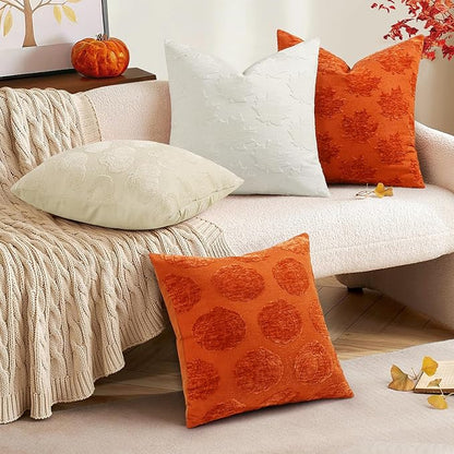 decorUhome Decorative Rust Maple Leaf Thanksgiving Throw Pillow Covers 18x18 Set of 2, Soft Chenille Jacquard Farmhouse Textured Pillow Covers for Couch Bed Sofa Autumn Harvest Halloween Holiday