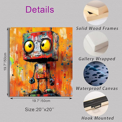 Vibrant Abstract Robot Wall Art Canvas Print Banksy Robot Posters Paintings for Boys Room Wall Decor Graffiti Street Wall Decoration Artwork Prints for Living Room Bedroom Home Office(20''x20'')