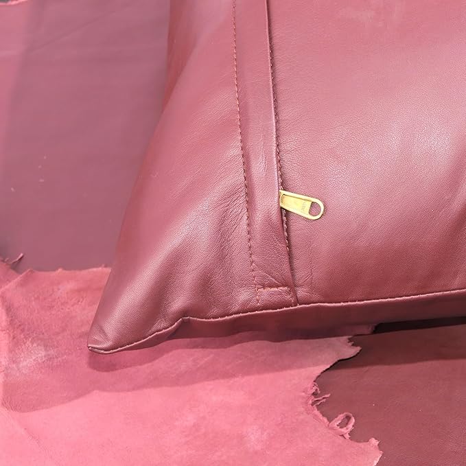 LL LEATHER LOVERS Lambskin Leather Pillow Cover - Sofa Cushion Case - Decorative Throw Covers for Living Room & Bedroom, 20x20 Inches - Dark Maroon Pack of 1