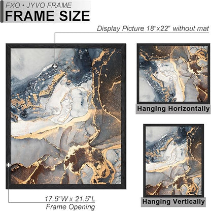 Engineered Wood 18x22 Picture Frame Set of 6, Black Frame for 18 x 22 Inch Picture Poster Photo, Light Weight 18 by 22 Frame with Wood-grain for Wall - 6 Pack/Black/18 x22