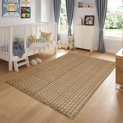 3x5 ft Rugs for Bedroom - Non-Slip Machine Washable Neutral Rug for Living Room,Faux Jute Rug,Braided Area Rug,Boho Solid Rugs for Home and Office,Very Soft,Stain-Resistan,Light Brown