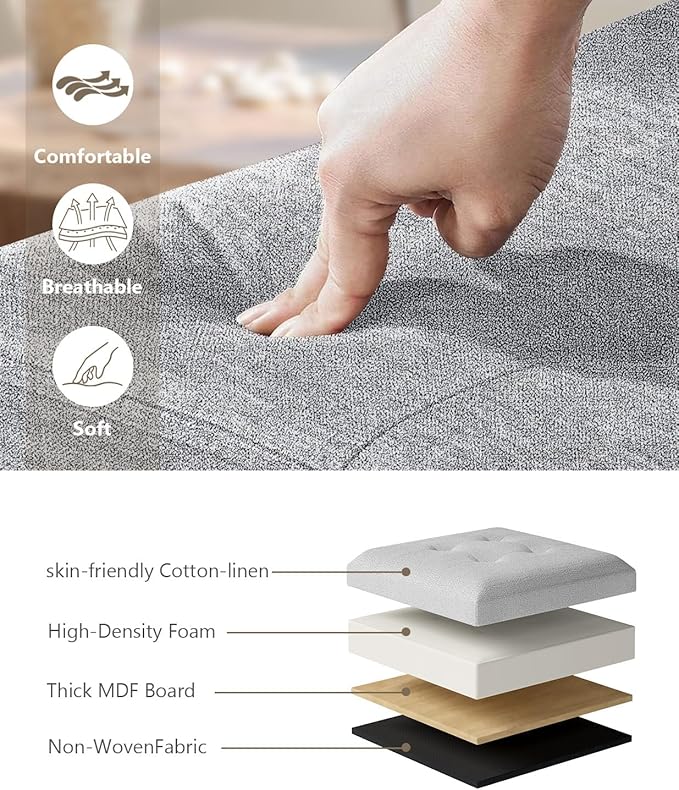 Folding Storage Ottoman Bench, Multi-Functional Ottoman Foot Rest, End of Bed Bench, Storage Chest for Living Room, Bedroom, Hallway, Entryway, Holds Up to 300 lbs (Light Gray, 15 Inches)