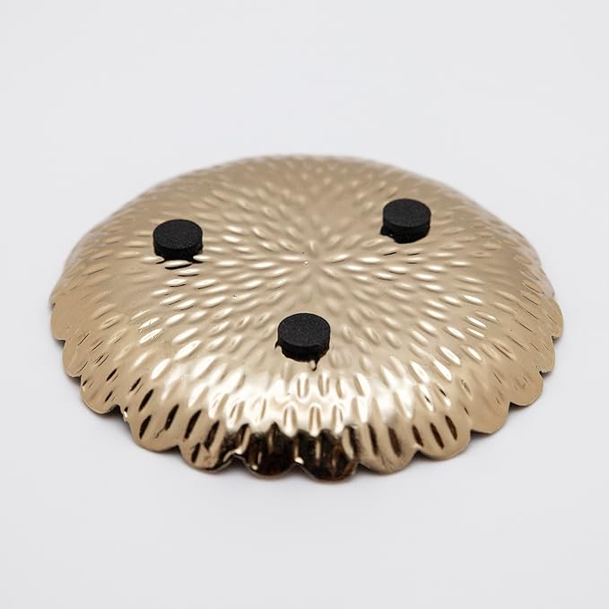 Brass Jewelry Tray with Design – Gold Color Circular Small Round Spoon Rest Candle Holder Soap Dish - Perfect Catchall for Wax Candles, Jewelry, Rings, and Trinkets