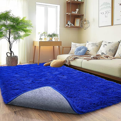 Ultra Fluffy Rug for Living Room Bedroom, 5x7 Fuzzy Large Area Rug for Living Room, Plush Soft Shag Carpet for Girl Boy Kids, Non Slip Rug Modern Indoor Home Decor Aesthetic, Royal Blue