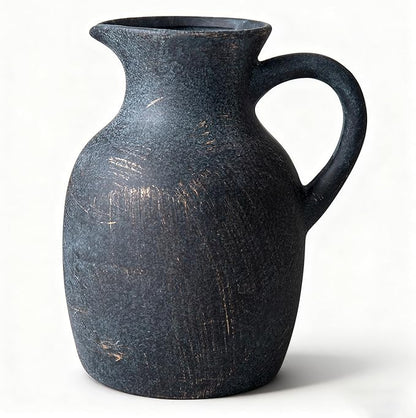 Ceramic Rustic Vase with Handle, Decorative Jug Pitcher, Terracotta Stone Vase for Decor Living Room, Vintage Home Decor, Black
