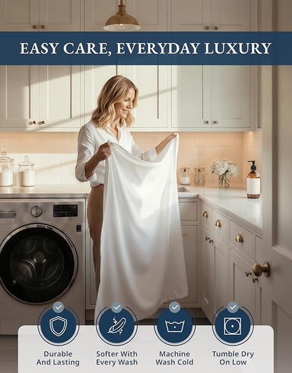 100% Egyptian Cotton Sheets King Size - 1000 Thread Count Silky Sateen King Size Sheets Set, Naturally Cooling & Breathable, Ultra-Soft Hotel Luxury Sheets with 15" Snug Fit Deep Pockets - White