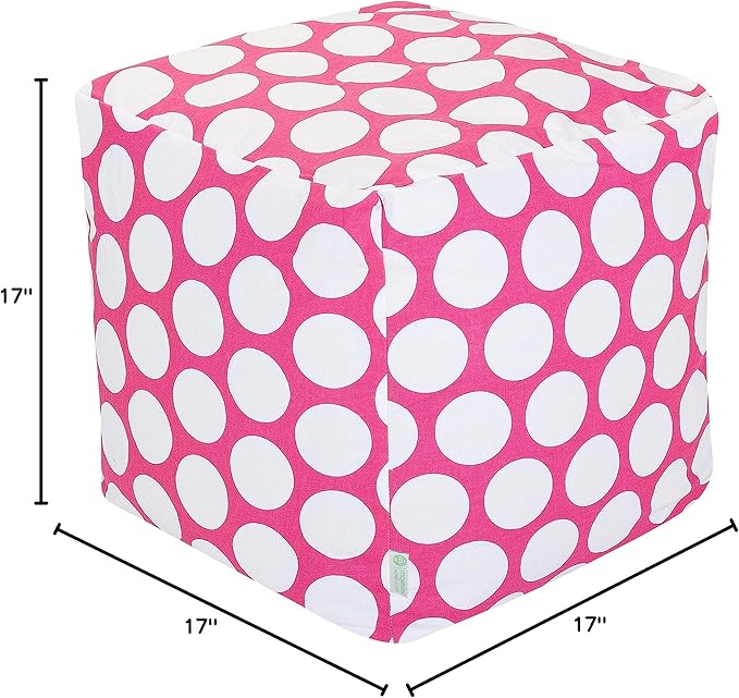 Majestic Home Goods Hot Pink Large Polka Dot Bean Bag Ottoman Pouf Cube L W x 17" H