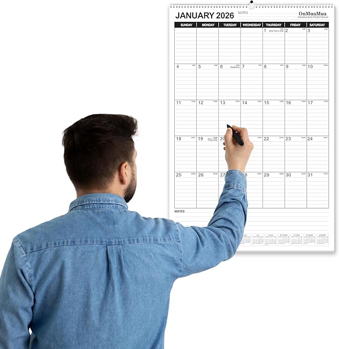 OuMuaMua Wall Calendar 2026, 18-Month Vertical Wall Calendar 2026-2027, 22" X 15" Hanging Planner Runs From 2026 Jan - 2027 Jun with Thick Paper Spiral Bound For School Home Office Organizing