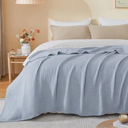 EMME Cotton Muslin Large Throw Blanket Couch Breathable Gauze Soft Lightweight Bed Blankets Adults (Heather Dusty Blue, 50"x70")