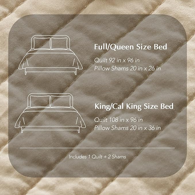 EVERGRACEHOME Cotton Sateen Quilt Set King Size, Pre-Washed Cotton Channel Stitch Coverlet Bedspread, 3 Pieces Lightweight Soft Bedding Sets for All Season, with 2 Pillow Shams, Light Sand