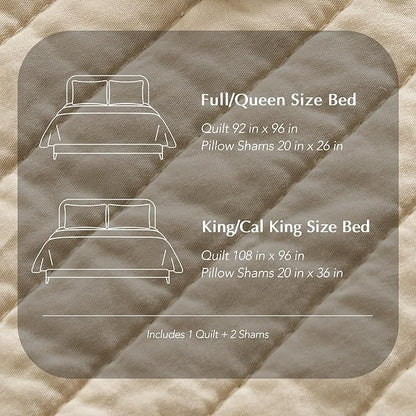 EVERGRACEHOME Cotton Sateen Quilt Set King Size, Pre-Washed Cotton Channel Stitch Coverlet Bedspread, 3 Pieces Lightweight Soft Bedding Sets for All Season, with 2 Pillow Shams, Light Sand
