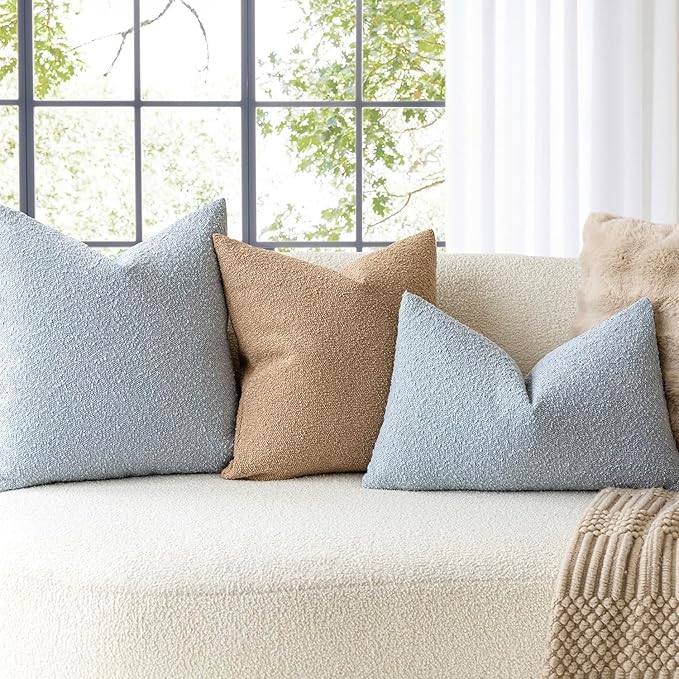 Foindtower Textured Boucle Throw Pillow Covers Accent Solid Pillow Cases Cozy Soft Decorative Couch Cushion Case for Chair Sofa Bedroom Living Room Home Decor, 18 x 18 Inch,Taupe Khaki Camel