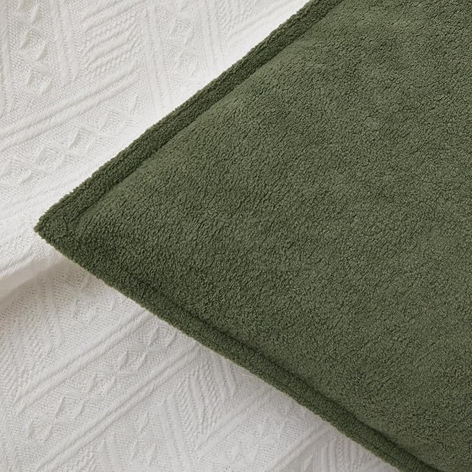Kevin Textile Waterproof Decorative Pillow Covers Olive Green 22x22 Inch Pack of 2 Soft Boucle Textured Euro Pillowcases Elegant Accent Pillows for Couch Sofa Chair Bed Home Decor Indoor Outdoor