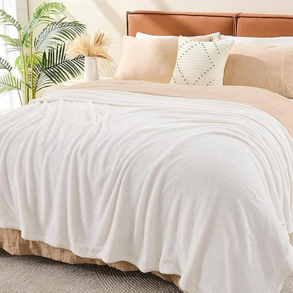 EMME Muslin and Fleece Twin Blanket Reversible - 60"*80" Cream Soft Warm Throw Blankets for Couch Bed Picnic Travel Bed