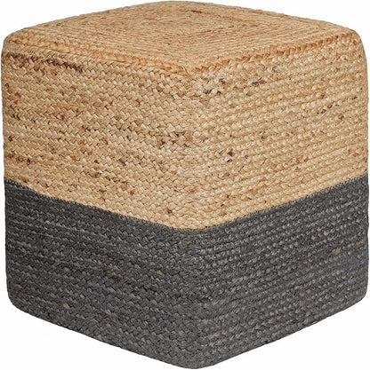 REDEARTH · Cube Pouf Foot Stool Ottoman - Jute Braided Pouffe Poof Accent Sitting Footrest for The Living Room, Bedroom, Nursery, Patio, Lounge & Other Rooms (14.5”X14.5”X16”; Natural Gray)