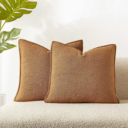 JUSPURBET 26x26 Throw Pillow Covers Set of 2 Decorative Pillow Covers for Couch Sofa Bed Cozy Boucle Textured Cushion Covers Cases with Invisible Zipper for Living Room Home Decor,Mustard Yellow