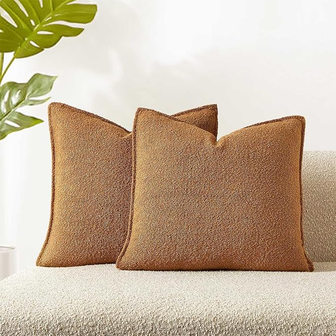 JUSPURBET 18x18 Throw Pillow Covers Set of 2 Decorative Pillow Covers for Couch Sofa Bed Cozy Boucle Textured Cushion Covers Cases with Invisible Zipper for Living Room Home Decor,Mustard Yellow