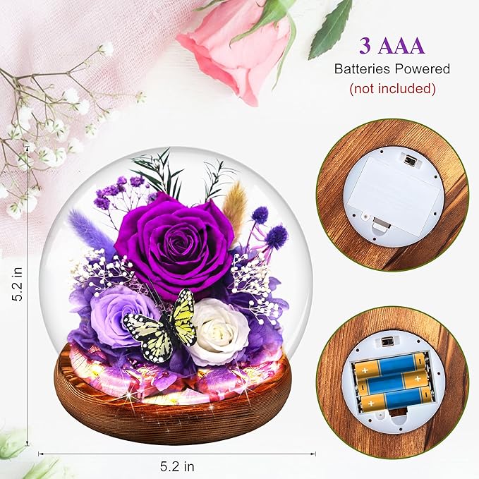 Purple Rose Valentines Day Gifts for her | Forever Rose Gift for Grandma Mom Birthday | Flowers for Delivery Long-Lasting Real Flowers in Glass Dome | Gifts for Women Birthday Mothers Day Christmas