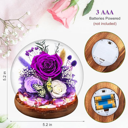 Purple Rose Valentines Day Gifts for her | Forever Rose Gift for Grandma Mom Birthday | Flowers for Delivery Long-Lasting Real Flowers in Glass Dome | Gifts for Women Birthday Mothers Day Christmas