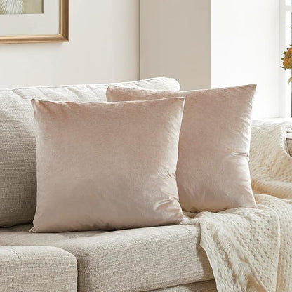 GIGIZAZA Velvet Throw Pillow Covers 20x20,Pack of 2 Champagne Beige Modern Pillow Covers Square Big Solid Pillow Vintage Cases for Living Room Couch