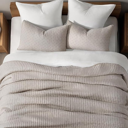 EVERGRACE Cross Stitch Pre-Washed Cotton Quilt Bedding Set King Size, Oversized 3 Pieces Lightweight Bedspread Coverlet for All Season, with 2 Matching Shams, Taupe,108"x96"