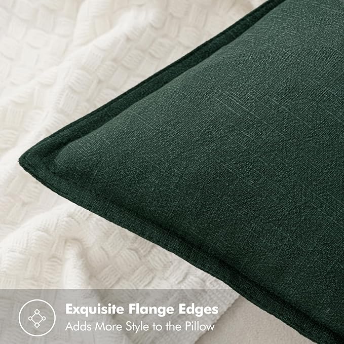 MIULEE Christmas Decorative Linen Pillow Covers 16x16 Inch Dark Green Boho Farmhouse Neutral Couch Throw Pillows for Bed Pack of 2 Accent Modern Pillowcase Sofa Livingroom Home Decor