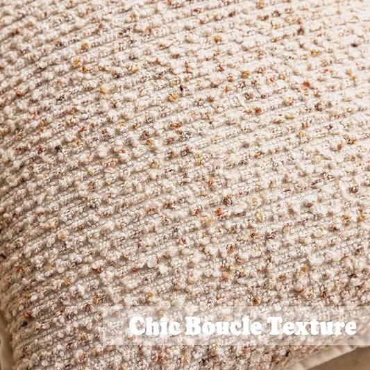 Emvency Beige Textured Boucle Throw Pillow Covers 18x18 Inches Set of 2, Boho Farmhouse Striped Chic Modern Art Square Decorative Couch Pillowcases for Home Decor Bedroom Sofa Living Room
