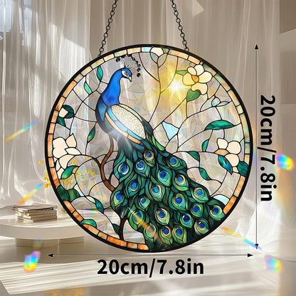 VAIIEYO Peacock Acrylic Sun Catcher Window Hanging Decoration Animal, 7.8 Inch Double-Sided Light Reflecting Ornament for Window, Garden, Porch or Balcony Decor, Housewarming, Gift for Natural Lovers