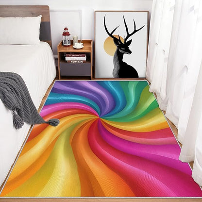 3x5 Rainbow Spiral Rugs for Bedroom Decor, Washable Colorful Swiral Pattern Area Rug, Living Room Home Decoration, Non Slip Soft Thin, Abstract Art Decor Carpet PF-P 56