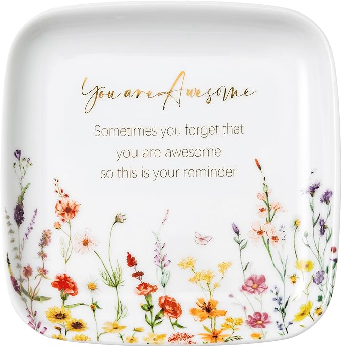 Crisky You are Awesome Jewelry Ring Dish for Women Birthday Gifts Encouragement Gift, Inspirational Gifts Friendship Trinket Tray for Her Sisters Daughters Friend Cowoker Mom Aunt Female 4.5"