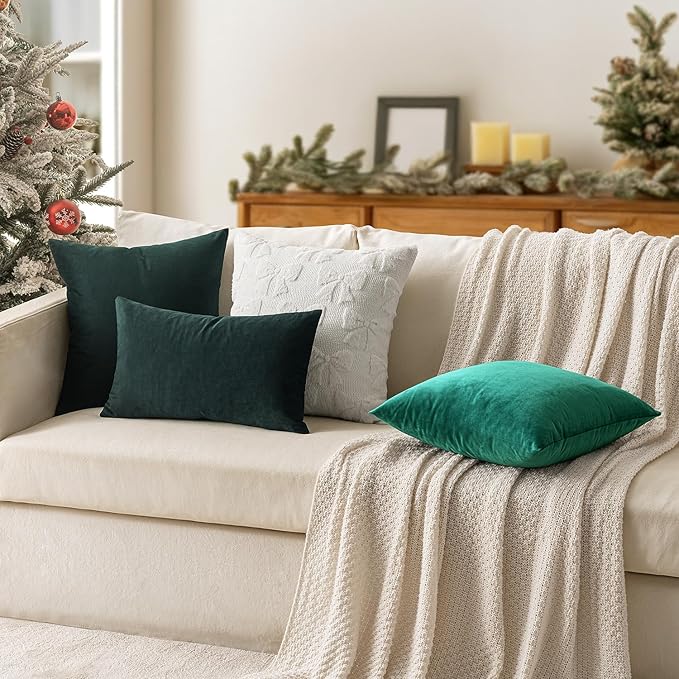 MIULEE Pack of 2 Velvet Soft Solid Decorative Square Throw Pillow Covers Christmas Cushion Case for Sofa Bedroom Couch,18x18 Inch Army Green