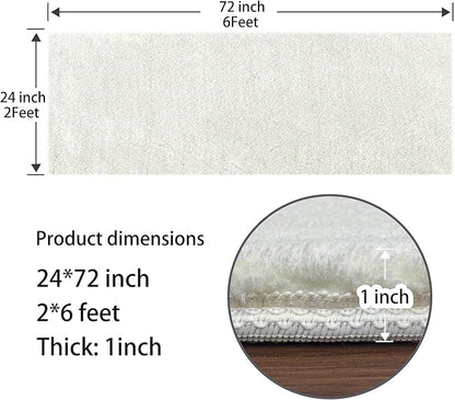 PURE ERA Carpet Stair Tread Landing Mat Area Rug Ultra Plush Shag Soft Non Slip Skid Resistant Tape Free Indoor Doormat Washable Reusable White 2' X 6'
