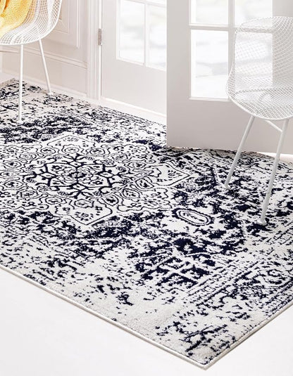 Rugs.com Arlington Collection Rug – 4' x 6' Blue Medium-Pile Rug Perfect for Living Rooms, Large Dining Rooms, Open Floorplans