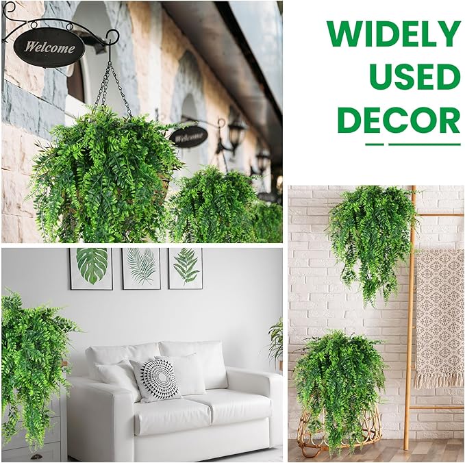 Geosar 116 Pcs Artificial Hanging Plants 32 Inch Hanging Boston Ferns Plastic Fake Plants for Wall Room Garden Wedding Garland Indoor Outdoor Decoration, No Basket