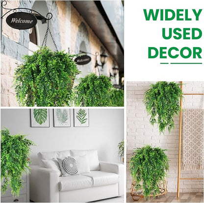 Geosar 116 Pcs Artificial Hanging Plants 32 Inch Hanging Boston Ferns Plastic Fake Plants for Wall Room Garden Wedding Garland Indoor Outdoor Decoration, No Basket