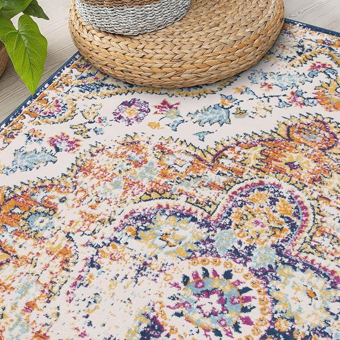 Rugshop Vintage Distressed Bohemian Area Rug for Livingroom,Bedroom,Dining Room – Vibrant Multi-Color Tribal Design, 3'3" x 5'