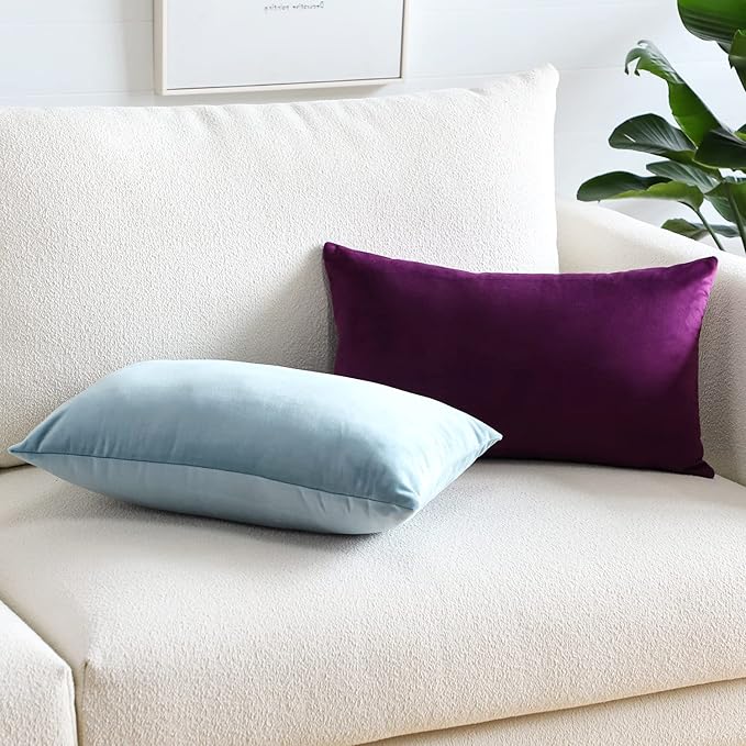 Artscope Luxury Velvet Pillow Covers Super Soft Decorative Square Throw Pillow Covers Case Cushion Covers for Sofa Couch Bedroom Car Decor 12x20 Inch Light Blue