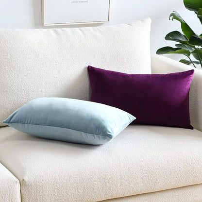 Artscope Luxury Velvet Pillow Covers Super Soft Decorative Square Throw Pillow Covers Case Cushion Covers for Sofa Couch Bedroom Car Decor 12x20 Inch Light Blue