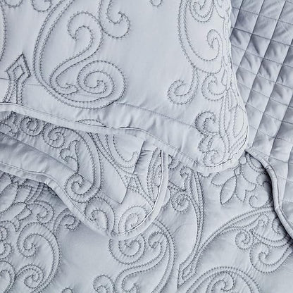 CHIXIN Bedspread Coverlet Set Queen Size - Lightweight Bedding Cover - Beautiful Stitching - 5 Piece Reversible Bedspread - Luxury Damask Paisley Pattern (Queen, Light Grey)