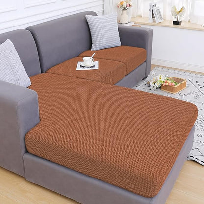 Smiry Waterproof Couch Cushion Covers, Stretch Jacquard Sectional Couch Covers, L Shape Chaise Lounge Sofa Slipcover, Washable Elastic Furniture Protector for Pets, Kid (Chaise Cover, Rust)