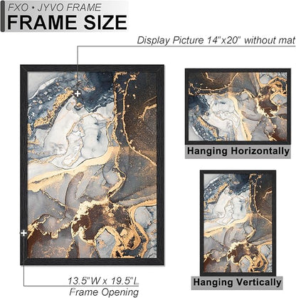 Engineered Wood 14x20 Picture Frame Set of 3, Black Frame for 14 x 20 Inch Picture Poster Photo, Light Weight 14 by 20 Frame with Wood-grain for Wall - 3 Pack/Black/14 x20