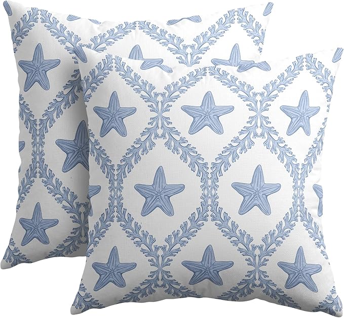 Coastal Pillow Covers 20x20 Set of 2 Ocean Starfish Pattern Decorative Light Blue Pillowcases Outdoor Beachy Throw Pillow Covers with Zipper Soft Cozy for Sofa Bed Chair Living Room Home Decor