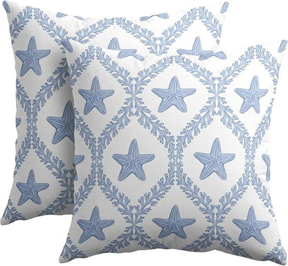 Coastal Pillow Covers 22x22 Set of 2 Ocean Starfish Pattern Decorative Light Blue Pillowcases Outdoor Beachy Throw Pillow Covers with Zipper Soft Cozy for Sofa Bed Chair Living Room Home Decor