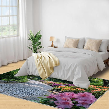 Japanese Gardens Washable Area Rugs 6x9 Non-Slip Garden Art Living Room Rug Eastern Aesthetics Soft for Carpet Low Pile Indoor Door Mat & Room Decor