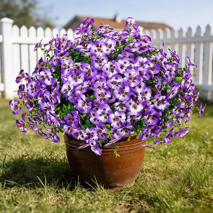 Artificial Flowers, 24 Bundles, Decorative Bouquets for Home, Wedding, Garden, Office Decor (Purple White)