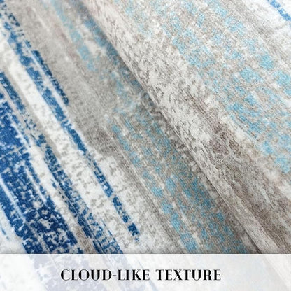 Modern Abstract Runner Rug 2x10, Blue Washable Long Kitchen Non-Slip Soft Hallway Thin Print Faux Wool Carpet for Entryway Bedroom Laundry Room Indoor Home Decor