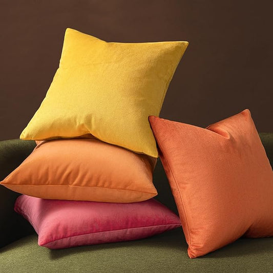 Phantoscope Pack of 2 Velvet Decorative Throw Decorative Pillow Cover Soft Solid Square Cushion Case for Couch Burnt Orange 18 x 18 inches 45 x 45 cm