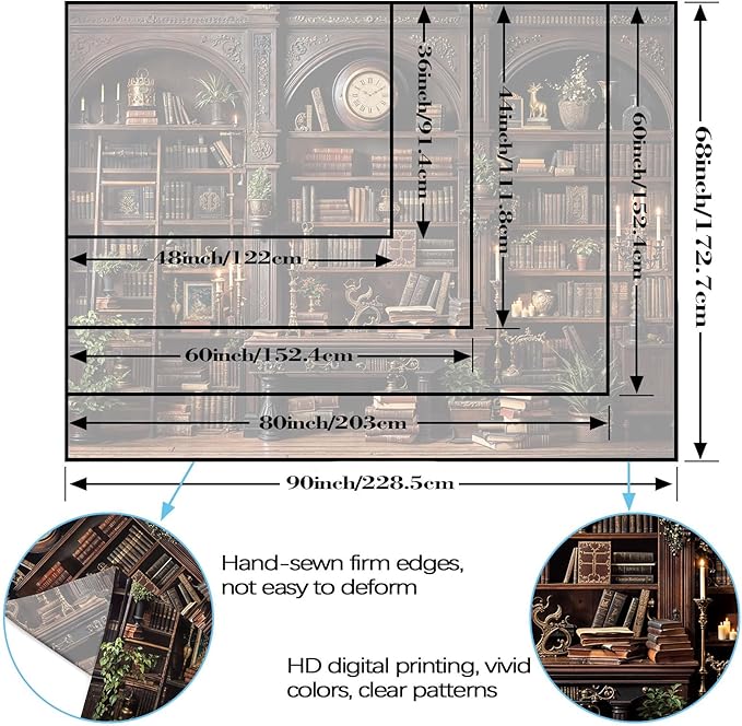 YEXIT Vintage Bookshelf Tapestriey, Retro Library backdrop Wall Tapestries, Old Books on Shelf Classical Study Room Living Room Dorm Bedroom 44×60 inch