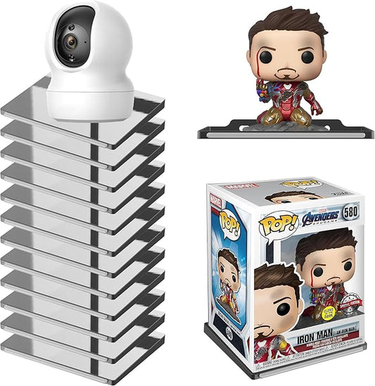 (12 Pack) Black Floating Wall Shelf, Wall Floating Shelves for Funko Pop, Action Figures,Security Cameras, Baby Monitors, Speakers or any small accessories.Weight capacity is 3lb installed by screws.