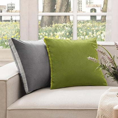 Phantoscope Pack of 2 Velvet Throw Pillow Covers, Decorative Soft Velvet Pillows Accent Double-Sided Gusseted Design, Square Cushion Case for Couch Sofa Bed, Deep Grey, 18 x 18 inches 45 x 45 cm